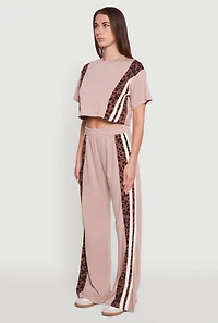 Womens Animal Print Varsity Stripe Side Crop Top, Brown,