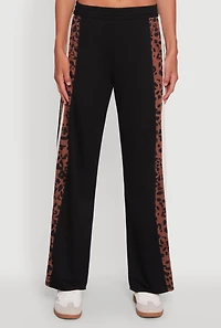 Womens Animal Print Varsity Stripe Side Wide Leg Pants, Multi, Size M