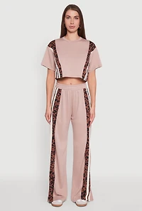Womens Animal Print Varsity Stripe Side Wide Leg Pants, Brown, Size XL