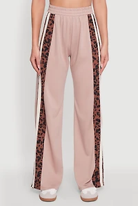 Womens Animal Print Varsity Stripe Side Wide Leg Pants, S