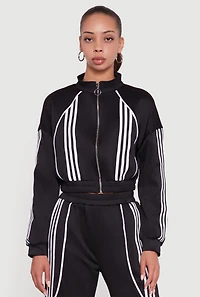 Womens Stripe Detail Cropped Zip Front Track Jacket,