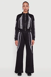 Womens Stripe Detail Cropped Zip Front Track Jacket, Black,