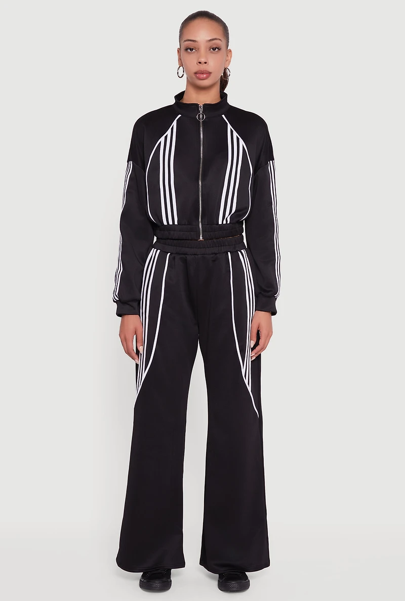 Womens Stripe Detail Cropped Zip Front Track Jacket, Black, Size S