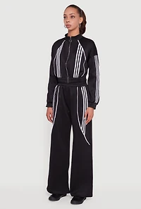 Womens Stripe Detail Cropped Zip Front Track Jacket,