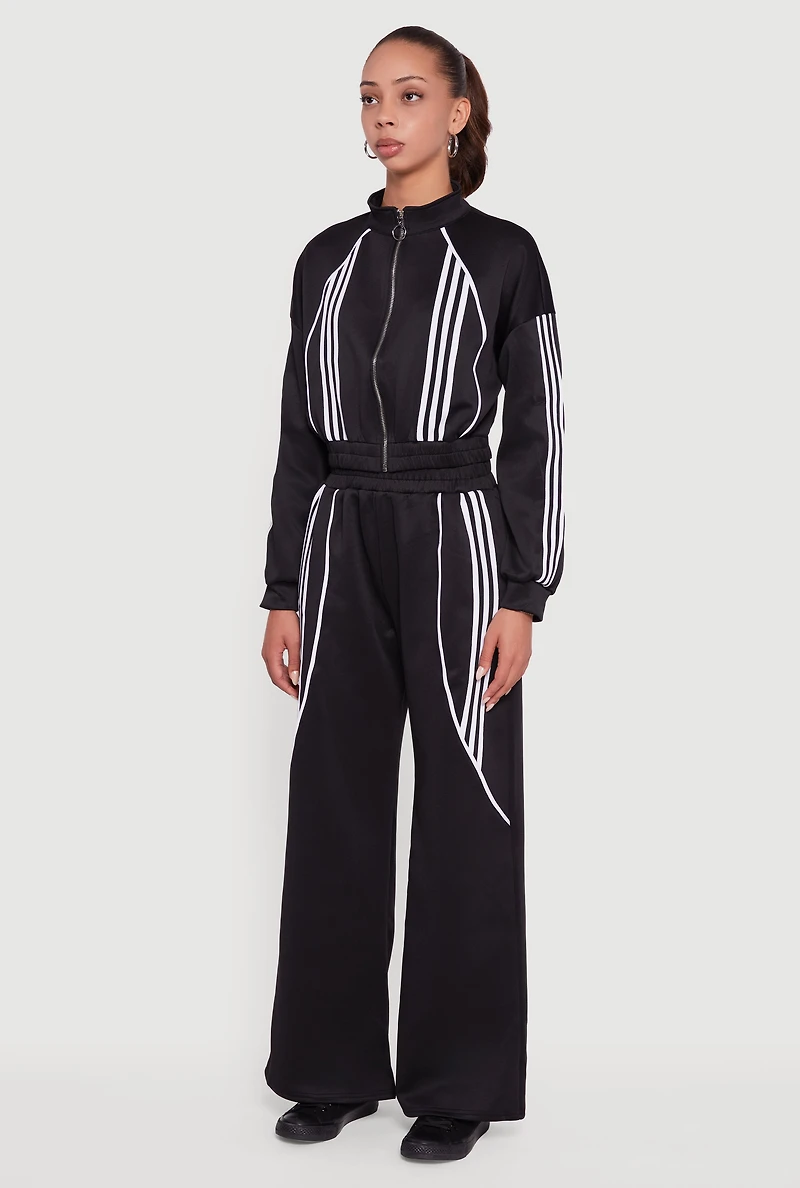 Womens Stripe Detail Cropped Zip Front Track Jacket, Black, Size S