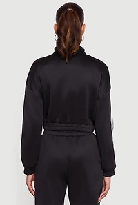 Womens Stripe Detail Cropped Zip Front Track Jacket,