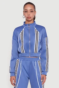 Stripe Detail Cropped Zip Front Track Jacket