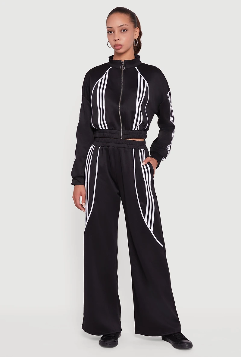 Womens Stripe Detail Straight Leg Active Pants, Black,