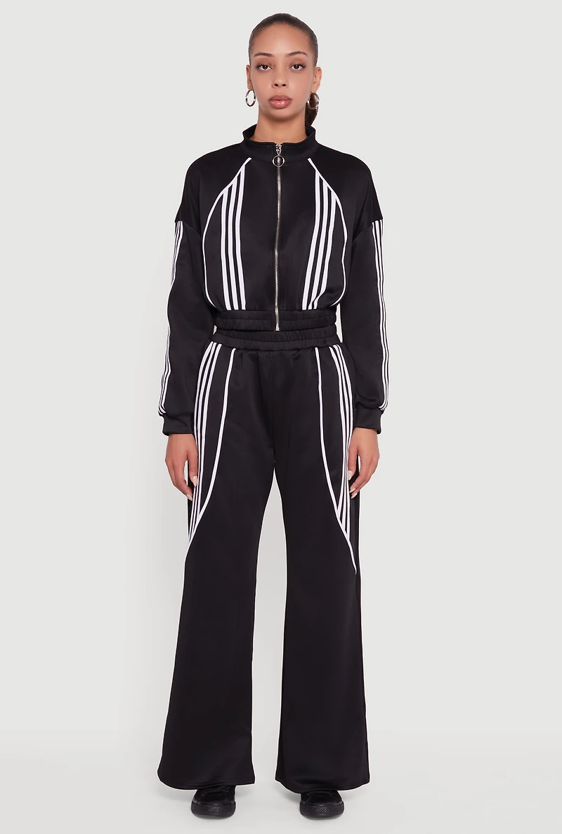 Womens Stripe Detail Straight Leg Active Pants, Black,