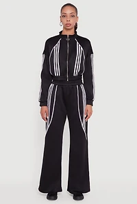 Womens Stripe Detail Straight Leg Active Pants, Black,