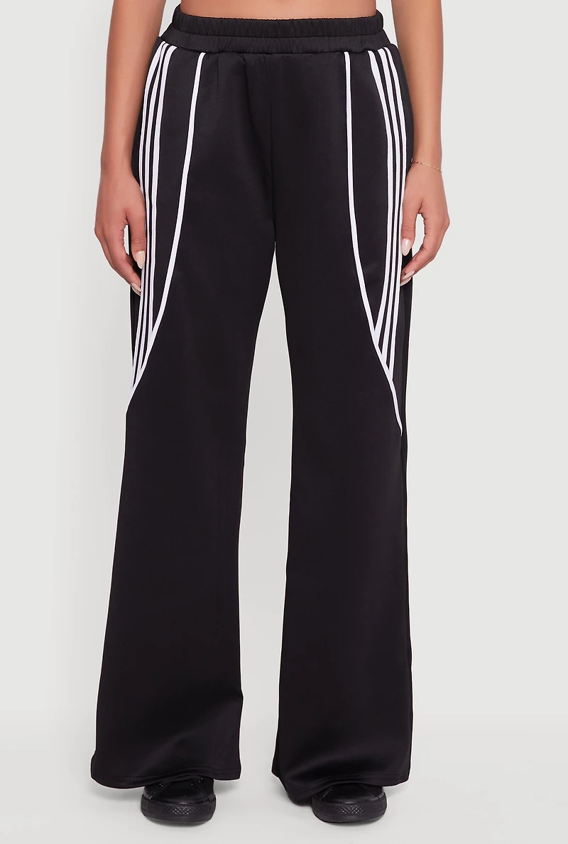 Womens Stripe Detail Straight Leg Active Pants, Black,