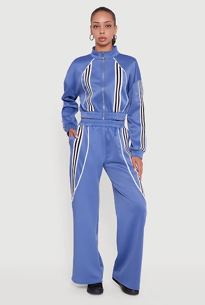 Womens Stripe Detail Straight Leg Active Pants, Blue, Size L