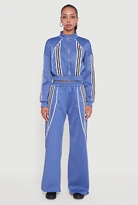 Womens Stripe Detail Straight Leg Active Pants, Blue, Size L