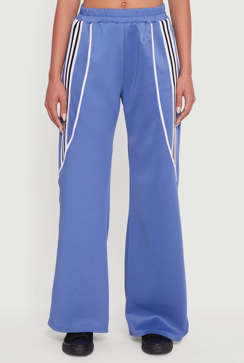 Womens Stripe Detail Straight Leg Active Pants, Blue, Size L