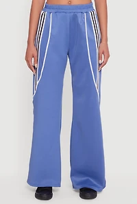Womens Stripe Detail Straight Leg Active Pants, Blue, Size L