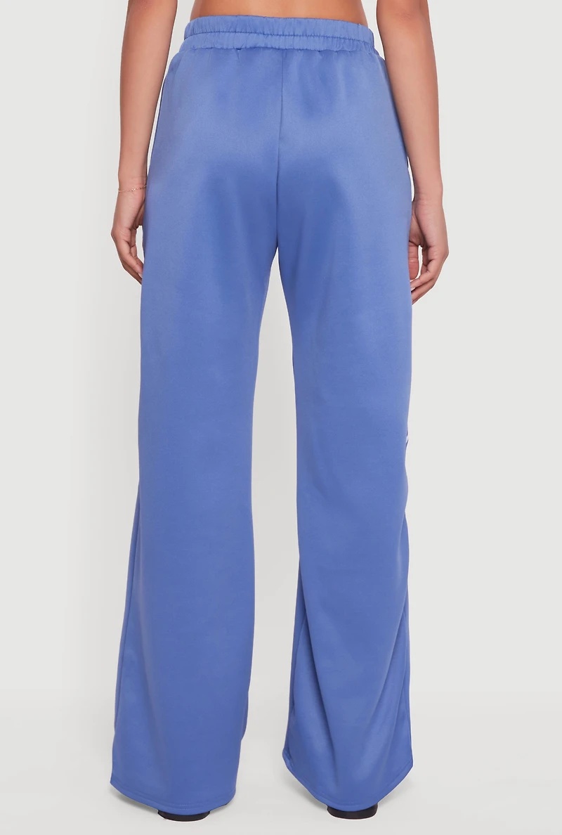Womens Stripe Detail Straight Leg Active Pants, Blue, Size L