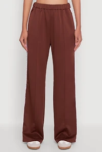 Womens Crochet Side Stripe Wide Leg Track Pants, Brown, Size S