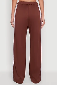 Womens Crochet Side Stripe Wide Leg Track Pants, Brown,