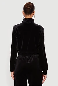 Velour Side Stripe Mock Neck Zip Front Top