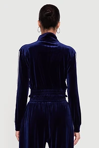 Velour Side Stripe Mock Neck Zip Front Top