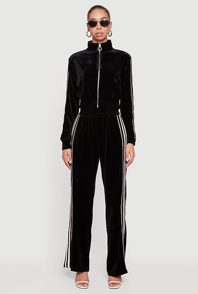 Velour Side Stripe Pull On Straight Leg Pants
