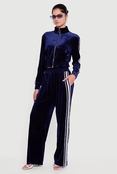 Velour Side Stripe Pull On Straight Leg Pants