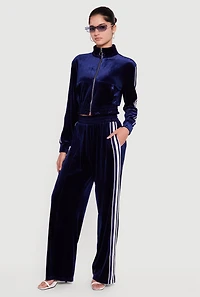 Velour Side Stripe Pull On Straight Leg Pants