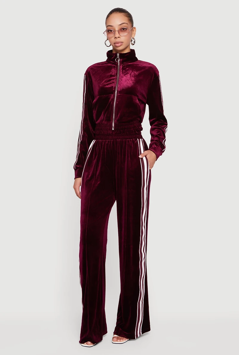 Velour Side Stripe Pull On Straight Leg Pants