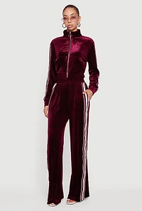 Velour Side Stripe Pull On Straight Leg Pants