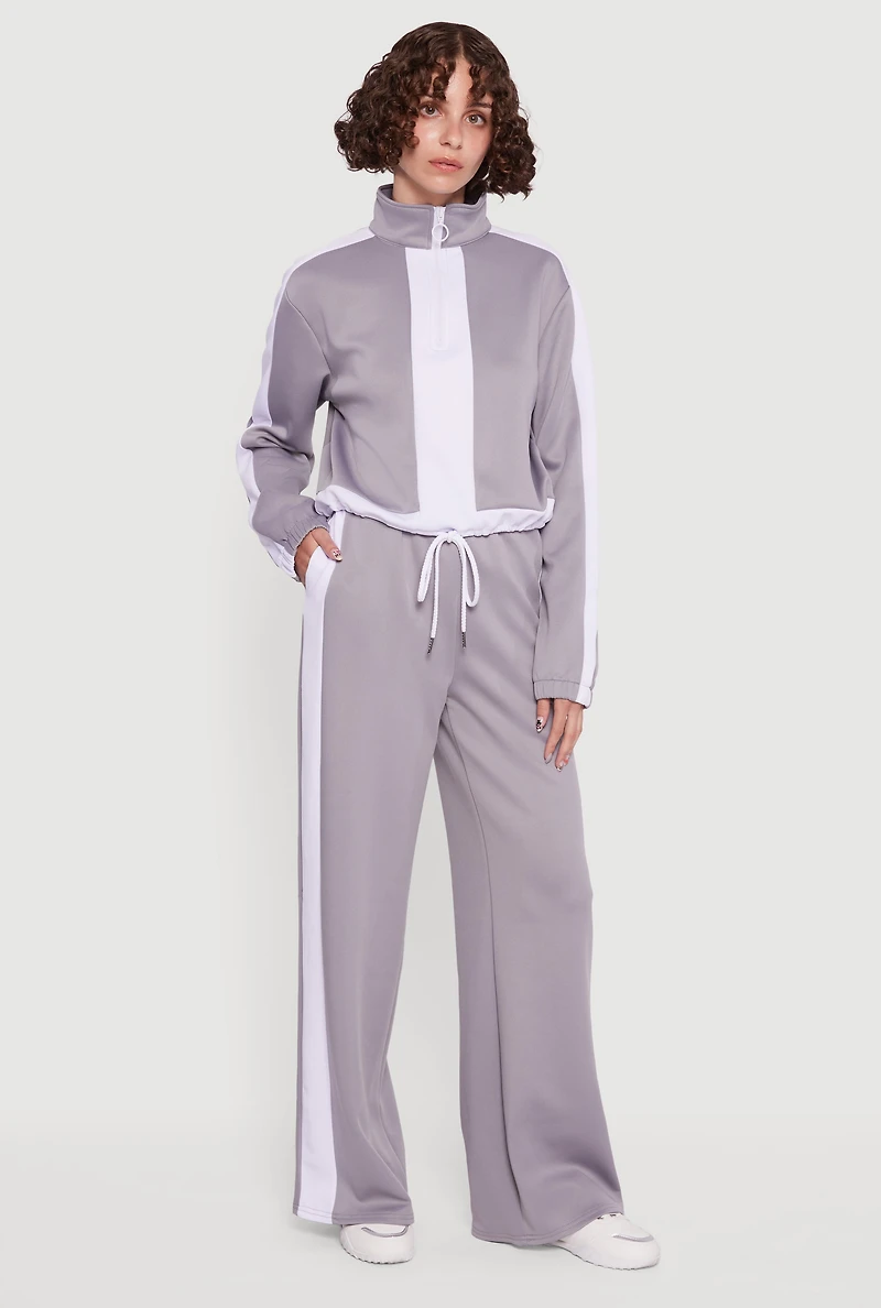 Womens Wide Leg Active Pants with Side Stripe, Grey,