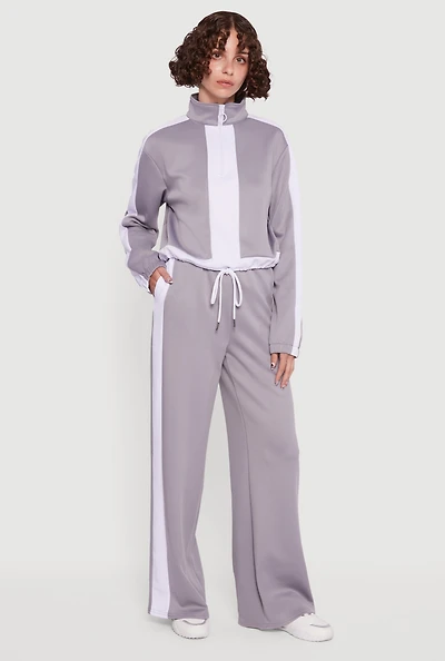 Womens Wide Leg Active Pants with Side Stripe, Grey,