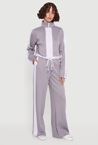 Womens Wide Leg Active Pants with Side Stripe, Grey,