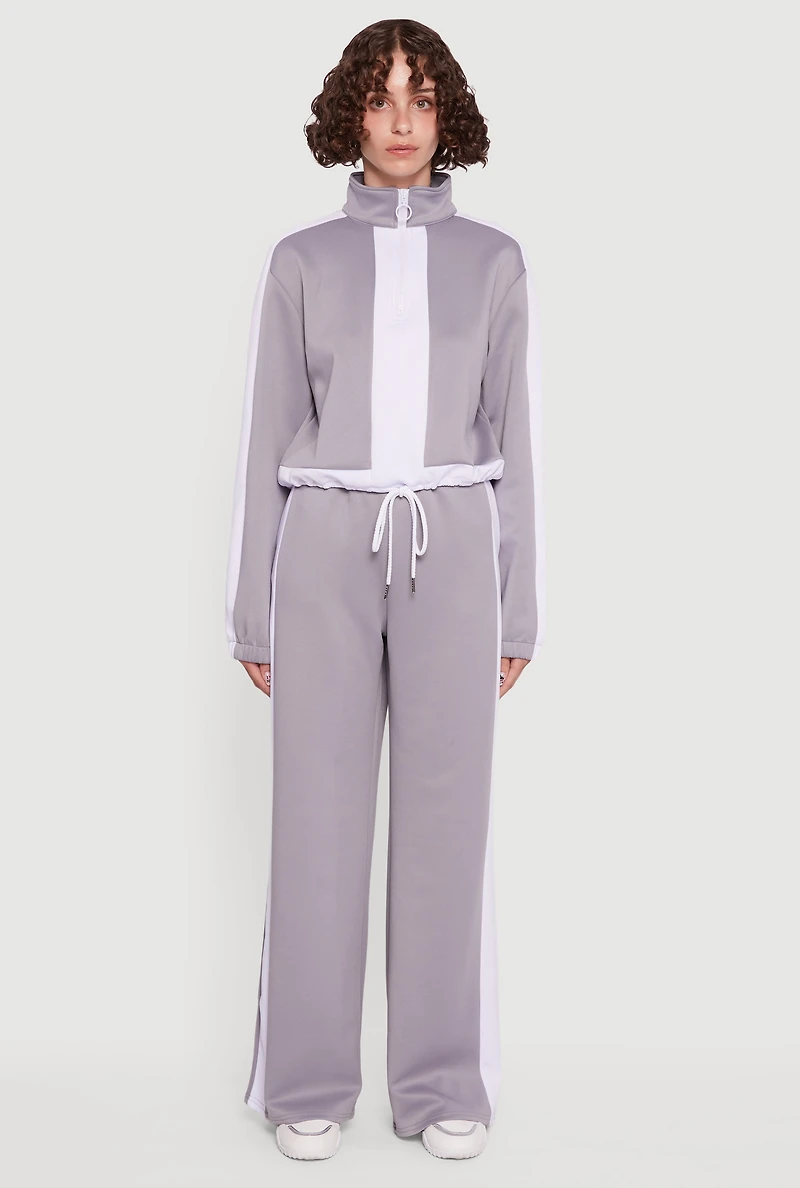 Womens Wide Leg Active Pants with Side Stripe, Grey, Size M