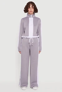 Womens Wide Leg Active Pants with Side Stripe, Grey, Size M