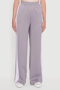 Womens Wide Leg Active Pants with Side Stripe, Grey, Size L