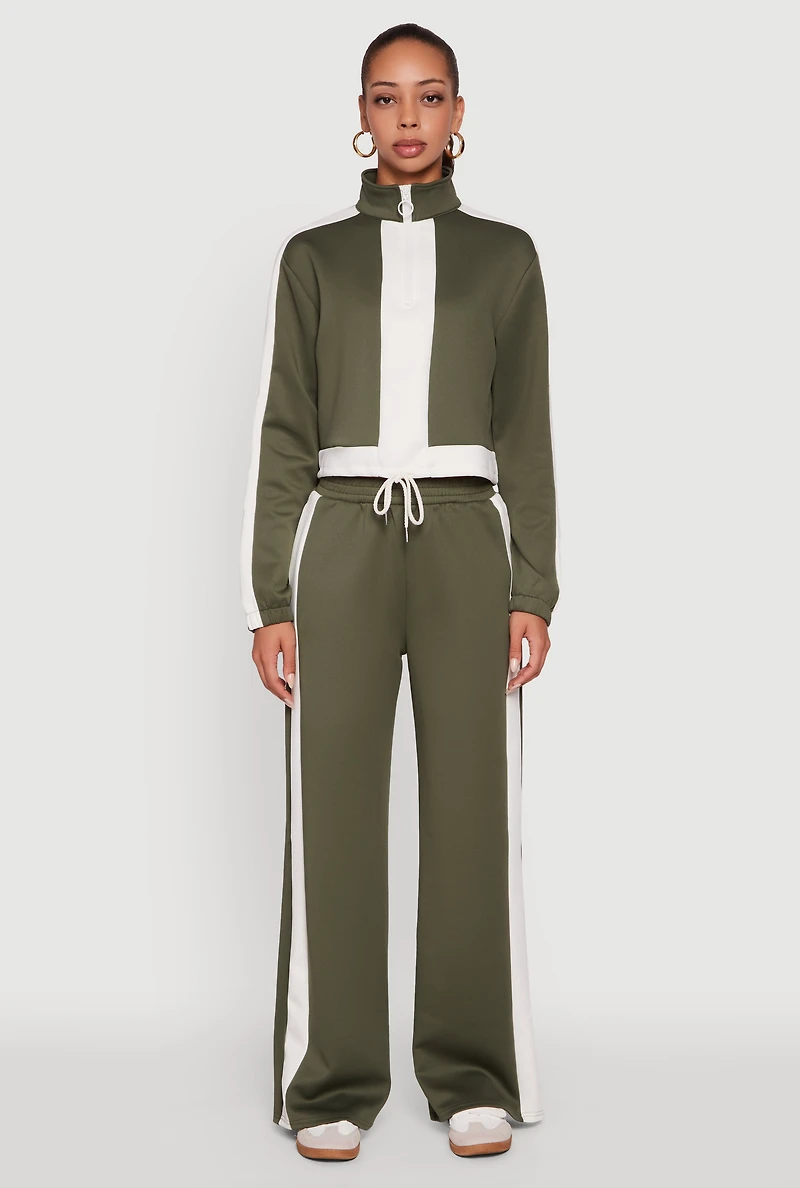 Womens Wide Leg Active Pants with Side Stripe, S