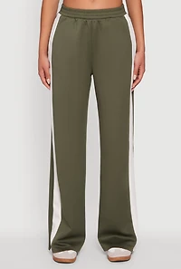 Womens Wide Leg Active Pants with Side Stripe, Green, Size XL