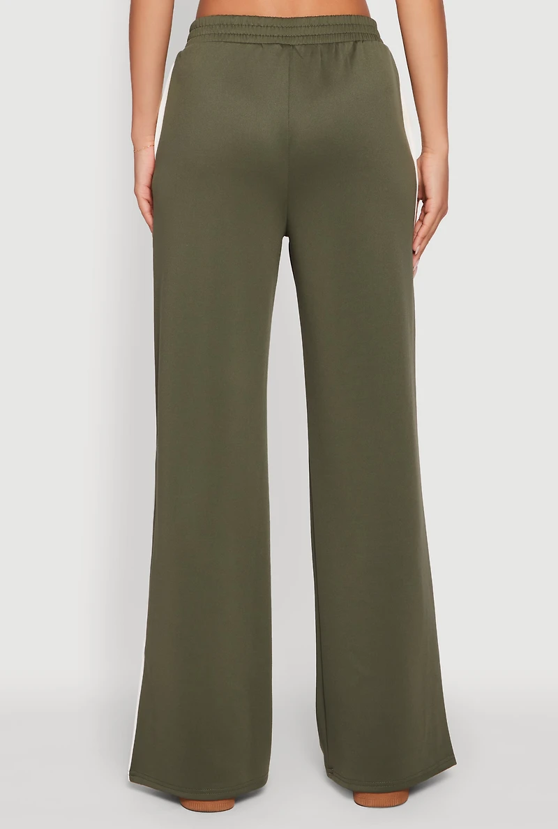 Womens Wide Leg Active Pants with Side Stripe, Green, Size XL
