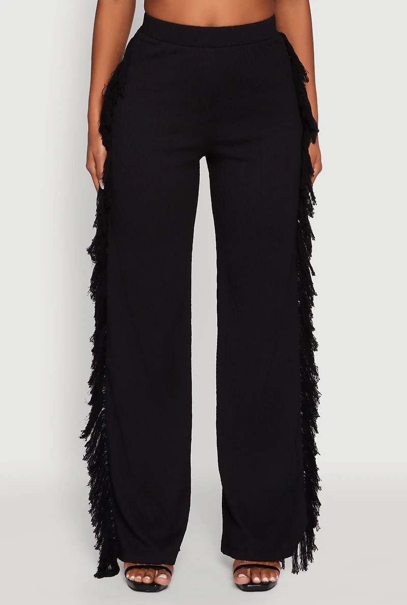 Womens Pull On Fringe Side Straight Leg Pants,