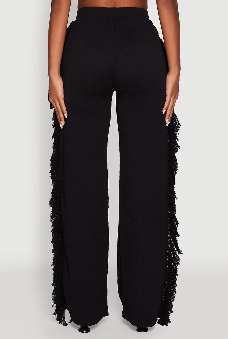 Womens Pull On Fringe Side Straight Leg Pants,