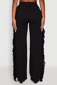 Womens Pull On Fringe Side Straight Leg Pants,