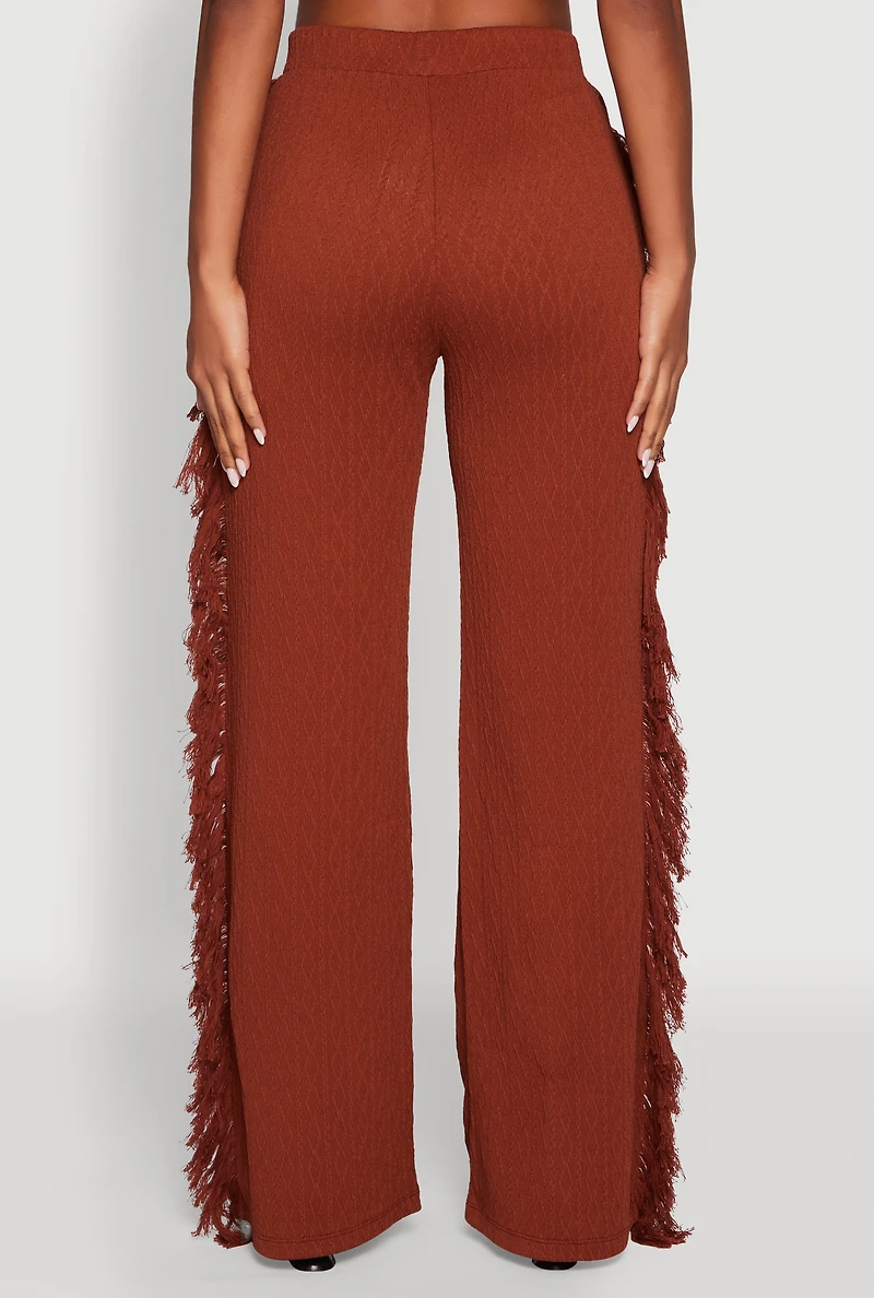 Womens Pull On Fringe Side Straight Leg Pants, Brown,