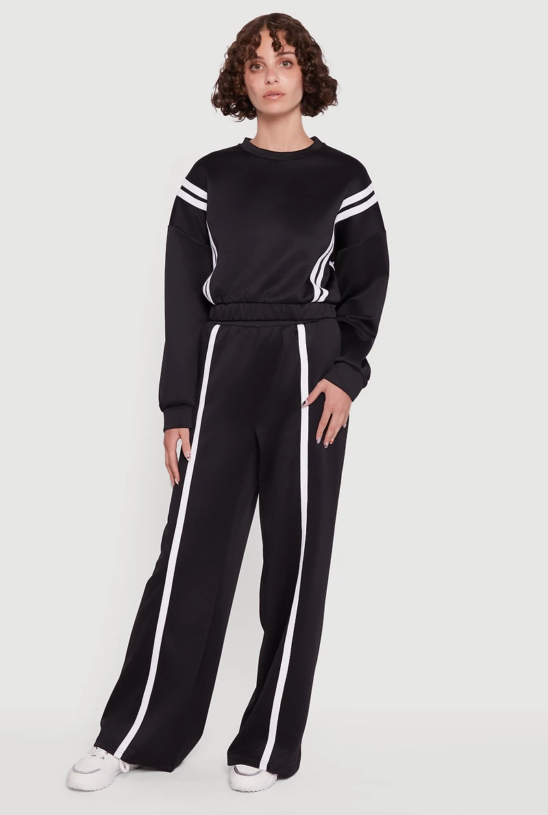 Womens Varsity Stripe High Neck Elastic Hem Pullover Top, Black, Size L