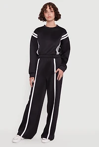 Womens Varsity Stripe High Neck Elastic Hem Pullover Top, Black, Size L