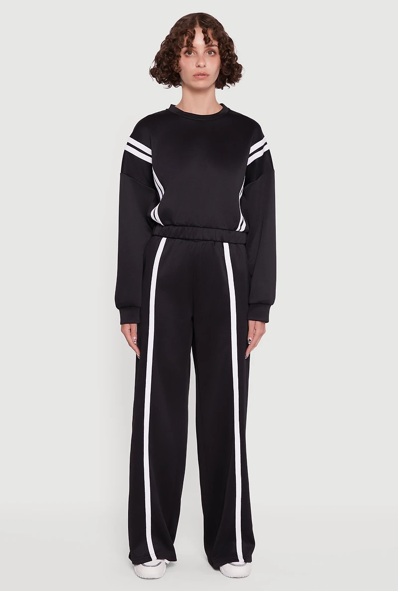 Womens Varsity Stripe High Neck Elastic Hem Pullover Top, Black, Size L