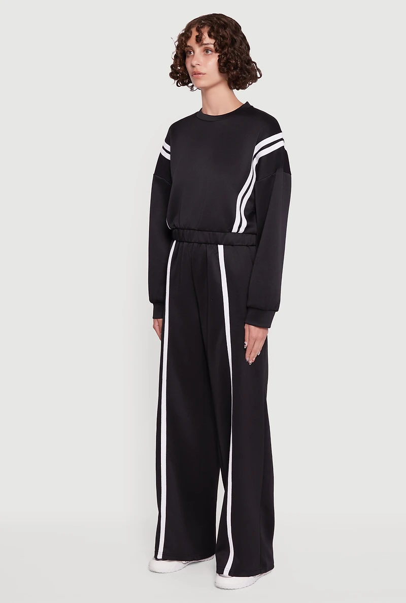 Womens Varsity Stripe High Neck Elastic Hem Pullover Top, Black,