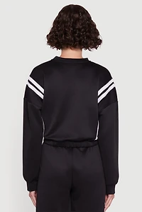 Womens Varsity Stripe High Neck Elastic Hem Pullover Top, Black, Size M