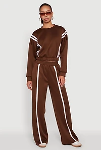 Womens Varsity Stripe High Neck Elastic Hem Pullover Top, Brown, Size S