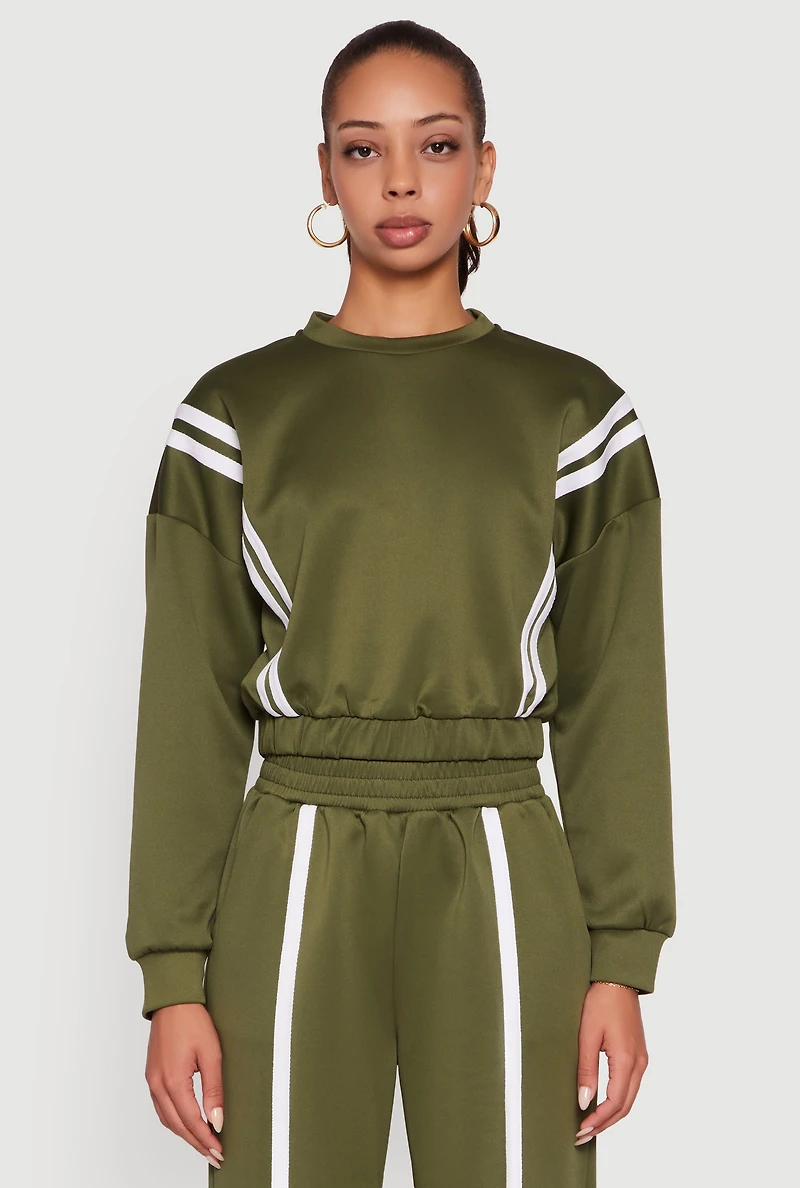 Varsity Stripe High Neck Elastic Hem Pullover Top