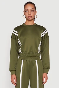 Varsity Stripe High Neck Elastic Hem Pullover Top